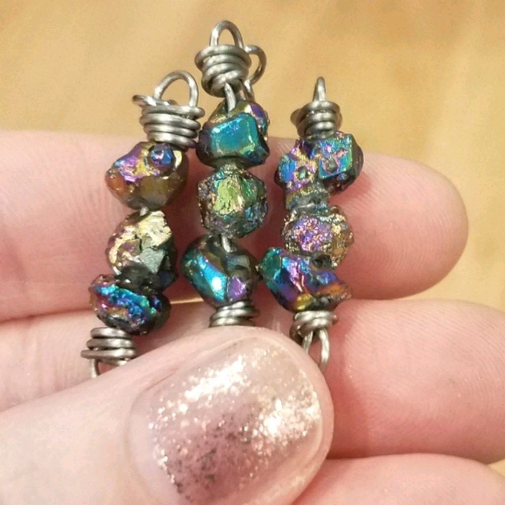 Metallic Peacock Quartz Nugget Super Long Necklace - Picture 1 of 9